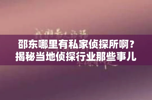 邵东哪里有私家侦探所啊？揭秘当地侦探行业那些事儿