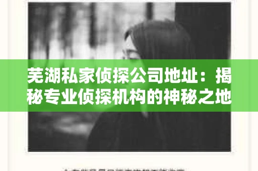 芜湖私家侦探公司地址：揭秘专业侦探机构的神秘之地